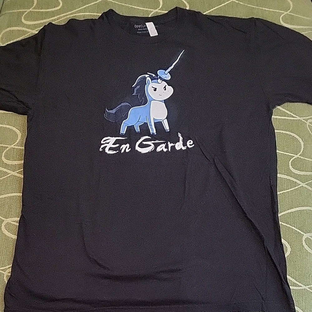 En Garde Men's Black T-Shirt with White Unicorn Design